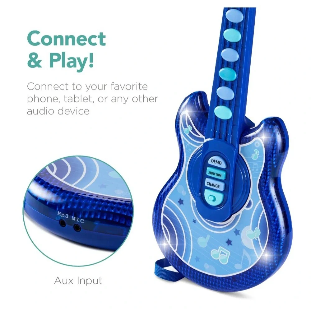 19-Inch Kids Electric Toy Guitar with Microphone and Stand Blue